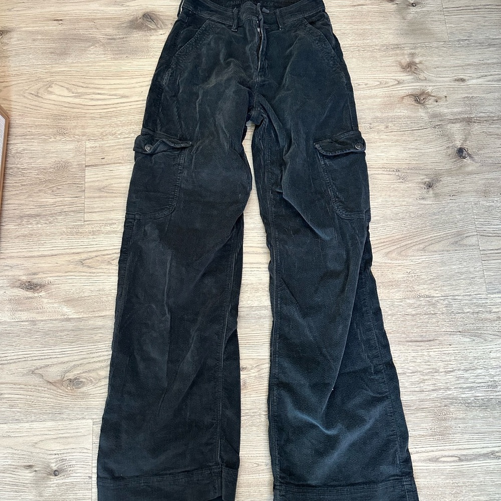 American Eagle Black Corduroy Cargo Pants
